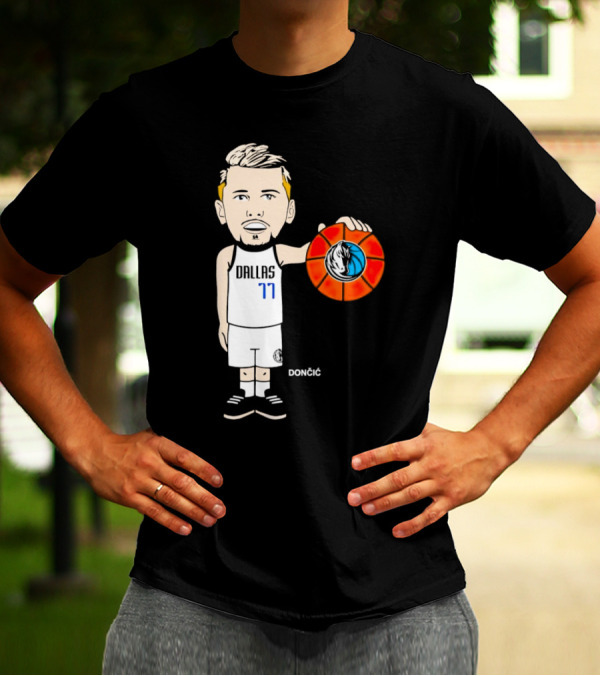 Luka Doncic Dallas Mavericks Cartoon Player Holding Basketball T-Shirt