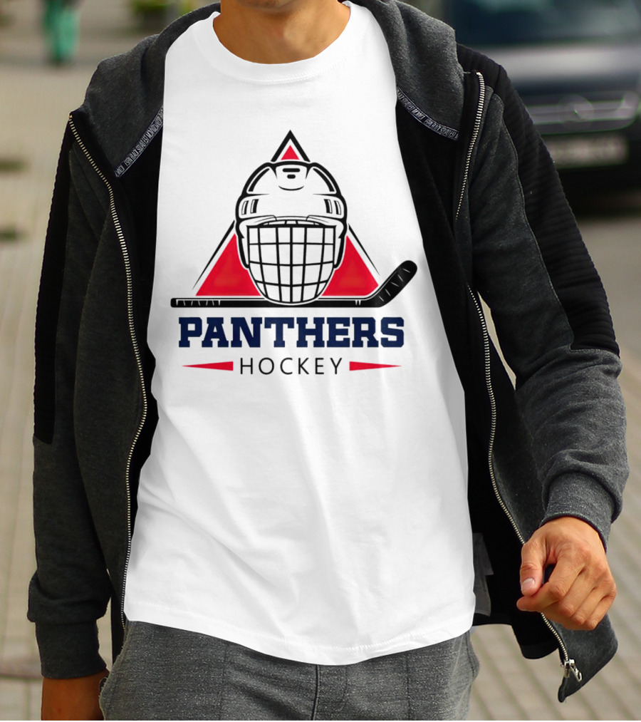 Panthers Hockey Helmet Triangle Background Ice Hockey Stick T-Shirt