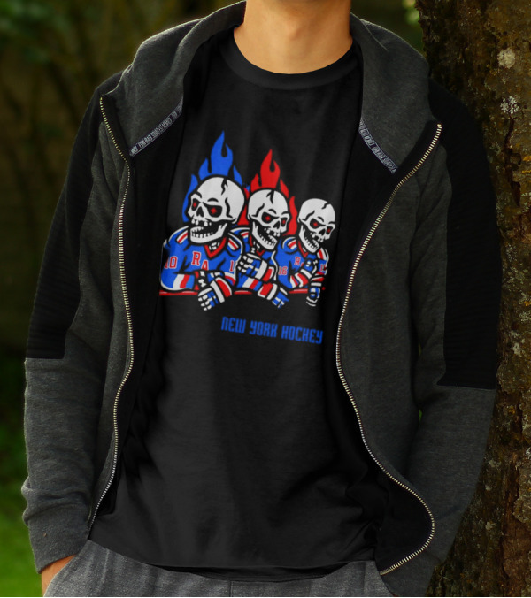 New York Rangers Skeleton Hockey Flames T-Shirt