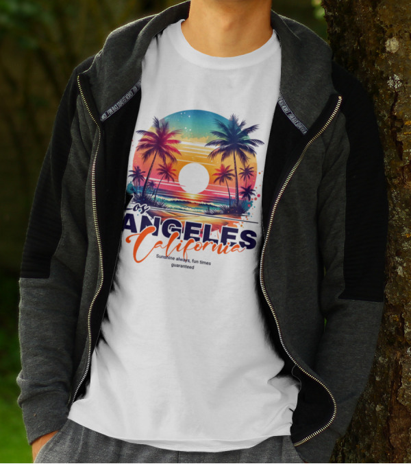 Los Angeles California Sunshine Always Fun Times Guaranteed Palm Trees Beach Sunset T-Shirt