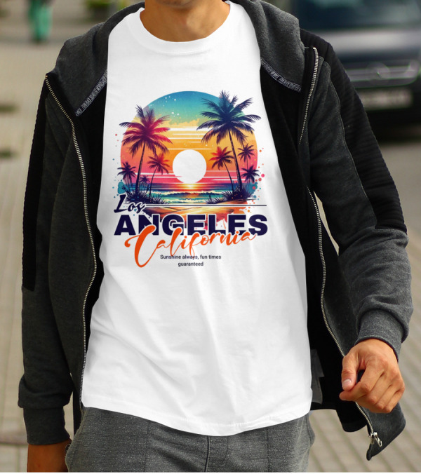 Los Angeles California Sunshine Always Fun Times Guaranteed Palm Trees Beach Sunset T-Shirt
