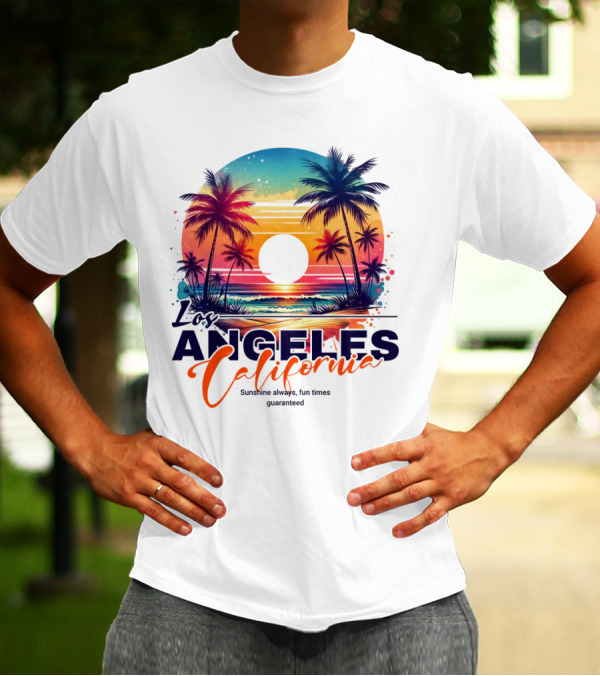 Los Angeles California Sunshine Always Fun Times Guaranteed Palm Trees Beach Sunset T-Shirt