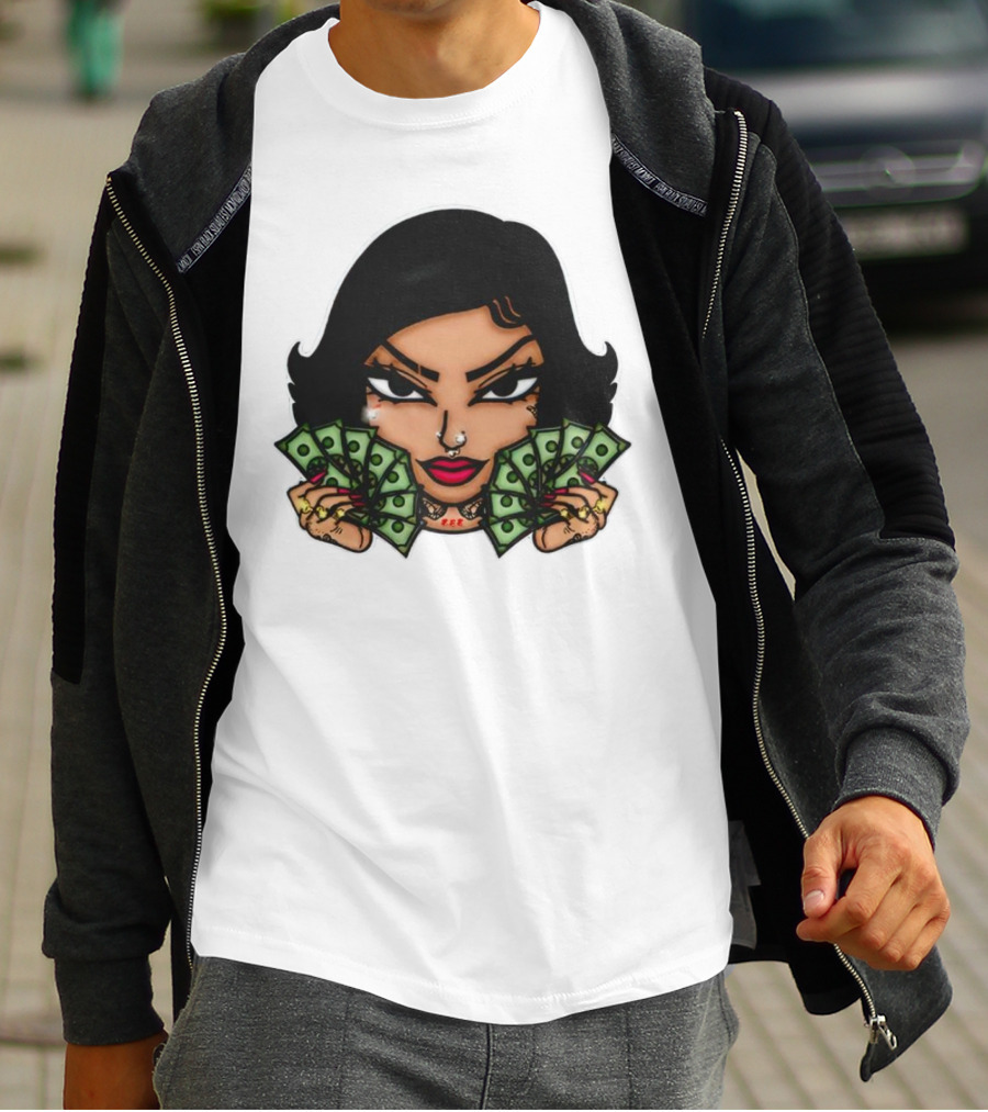 Mialani Aurora Holding Dollar Bills Cartoon T-Shirt