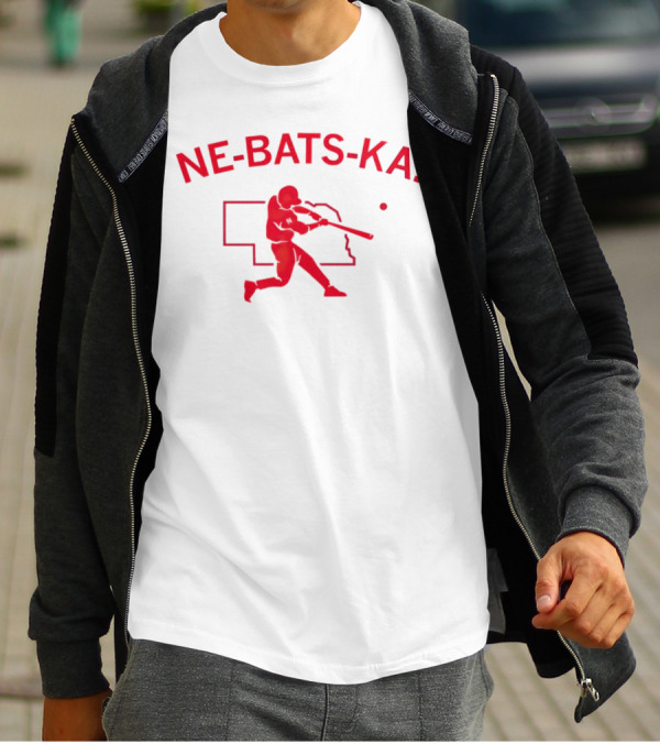 Nebraska Cornhuskers NE-BATS-KA Baseball Player Nebraska Outline T-Shirt