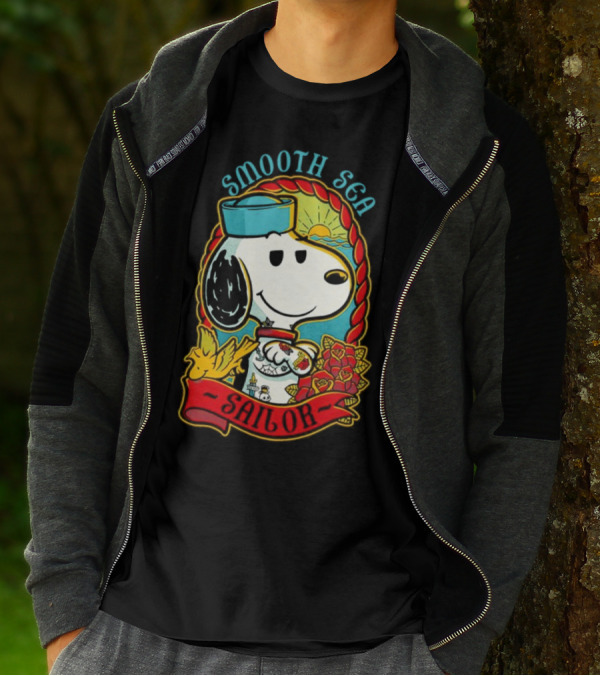 Smooth Sea Sailor Snoopy Woodstock Tattoo Motif T-Shirt