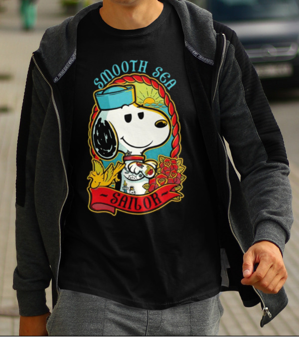 Smooth Sea Sailor Snoopy Woodstock Tattoo Motif T-Shirt