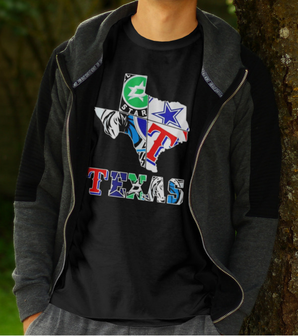 Dallas Hockey Cowboys Rangers Mavericks Texas Map T-Shirt