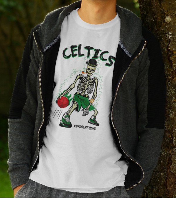 Celtics Skeleton Dribbling Basketball Different Here T-Shirt