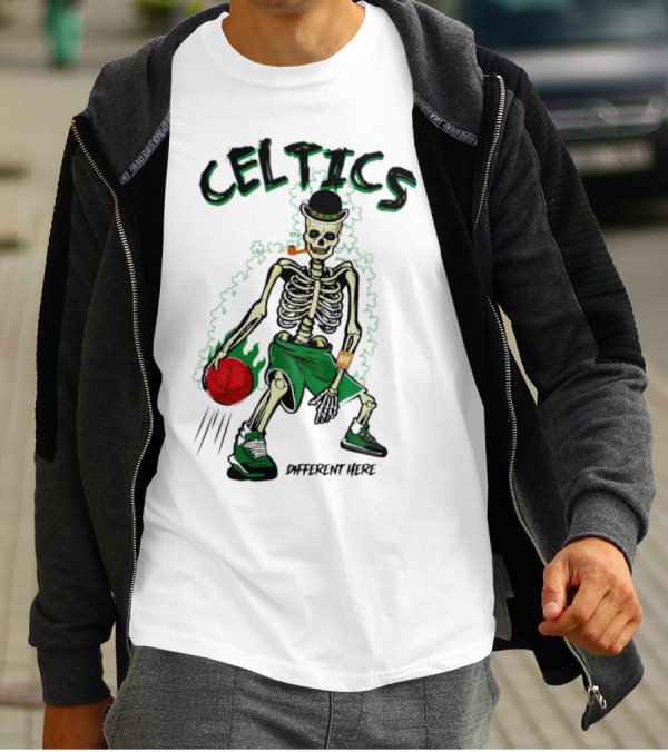 Celtics Skeleton Dribbling Basketball Different Here T-Shirt