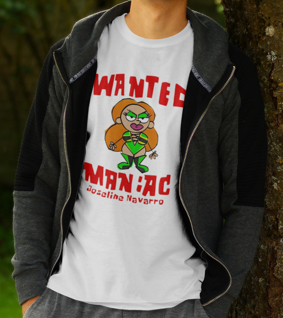 Wanted Maniac Joseline Navarro Cartoon Character In Green T-Shirt