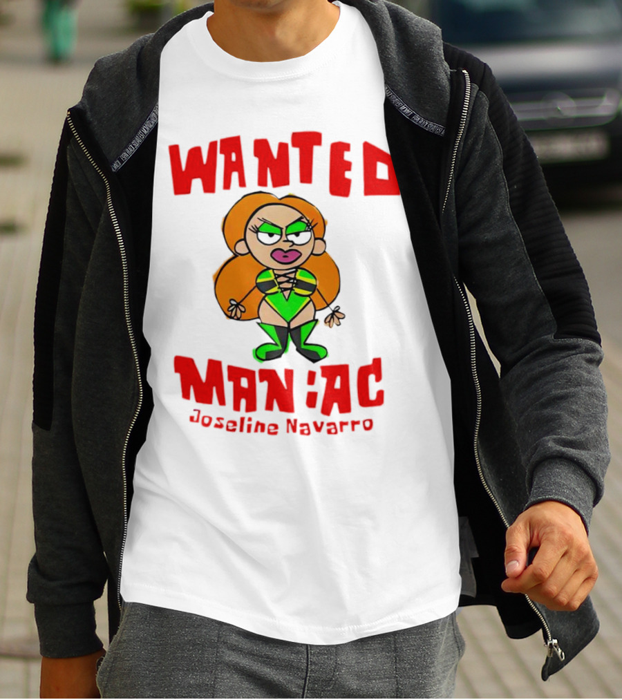 Wanted Maniac Joseline Navarro Cartoon Character In Green T-Shirt