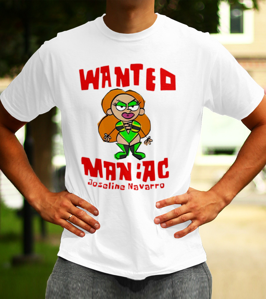 Wanted Maniac Joseline Navarro Cartoon Character In Green T-Shirt