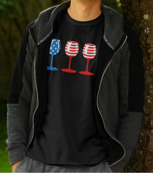 American Flag Fourth Of July Wine Glass Trio Stars And Stripes Patriotic T-Shirt