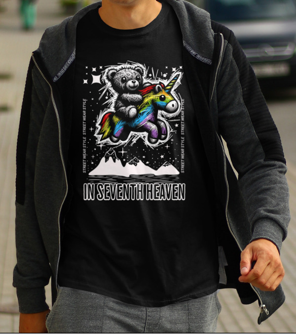 STREET WEAR STYLE Teddy And Rainbow Unicorn Adventure In Seventh Heaven T-Shirt