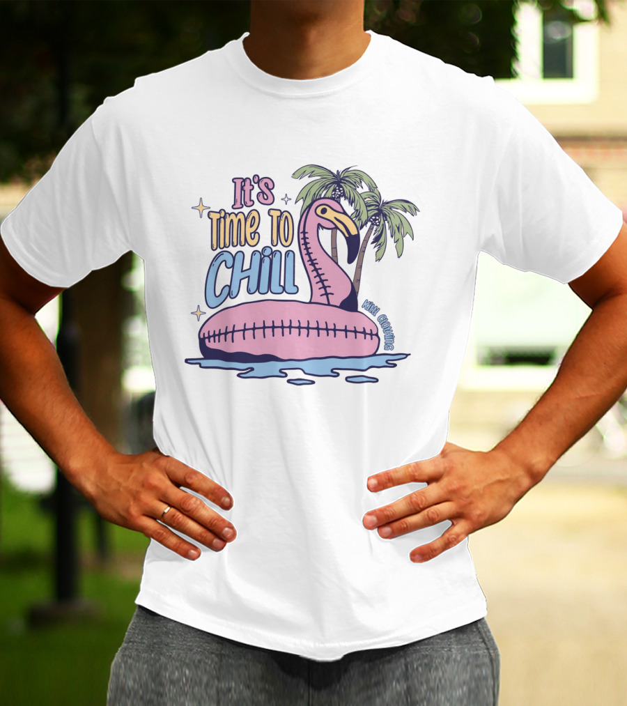 It's Time To Chill Flamingo Palm Trees Ocean Keith Owings T-Shirt
