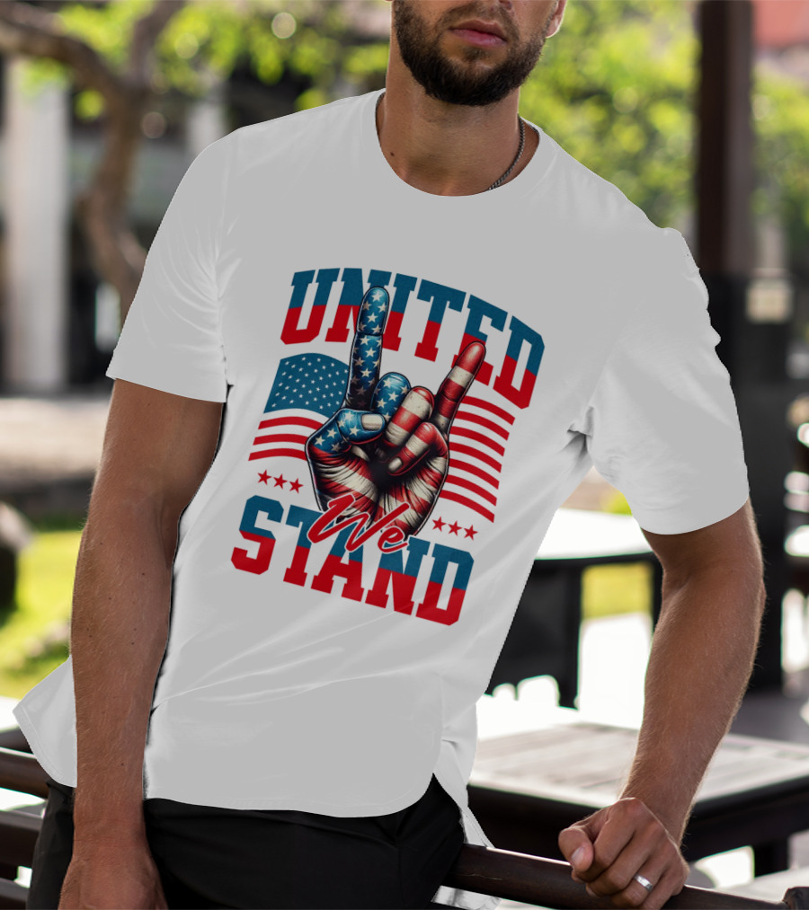 United We Stand American Flag Hand Gesture T-Shirt