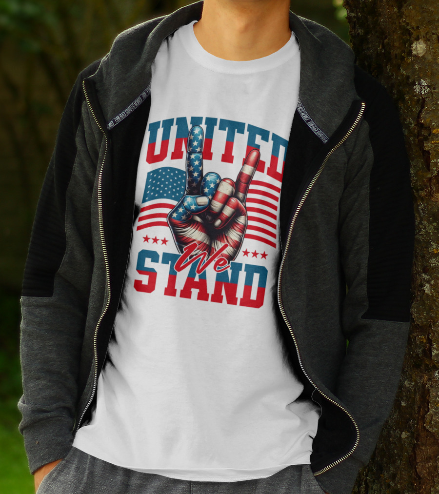 United We Stand American Flag Hand Gesture T-Shirt