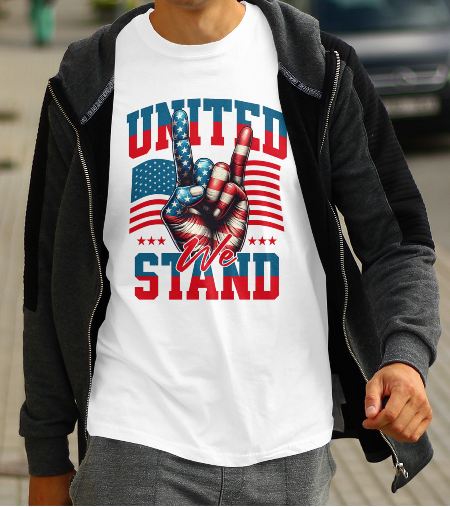 United We Stand American Flag Hand Gesture T-Shirt