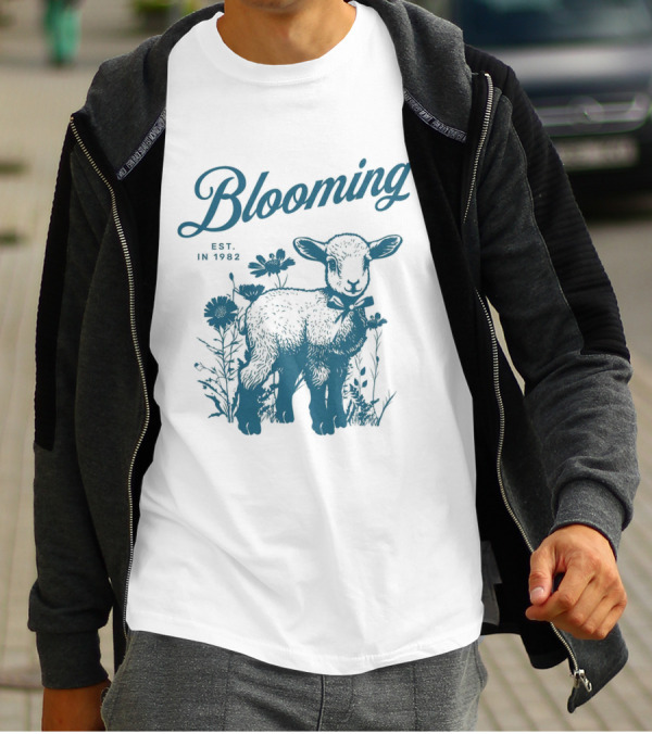 Blooming Est. In 1982 Vintage Style Lamb With Flowers T-Shirt