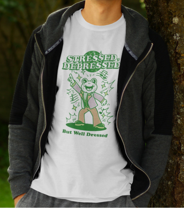 Stressed Depressed But Well Dressed Disco Frog T-Shirt