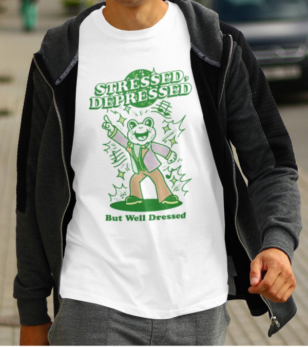 Stressed Depressed But Well Dressed Disco Frog T-Shirt