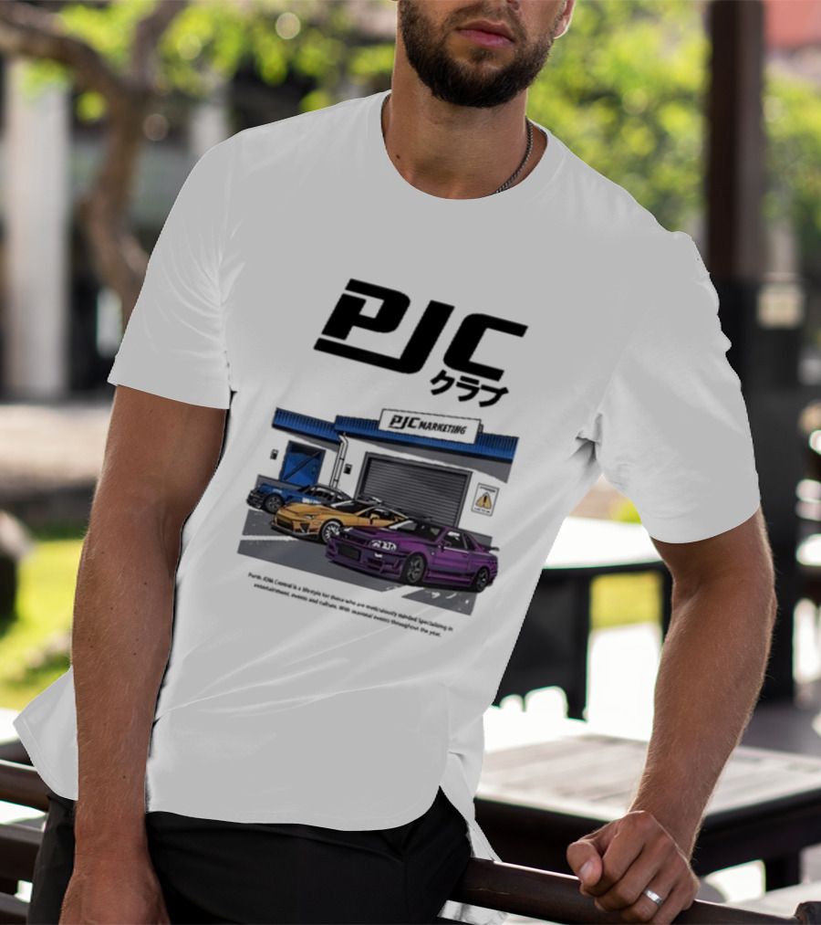 PJC クラブ Perth JDM Central PJC Marketing Garage Cars T-Shirt