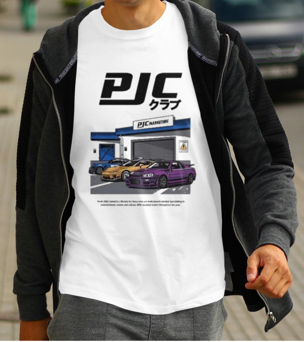 PJC クラブ Perth JDM Central PJC Marketing Garage Cars T-Shirt