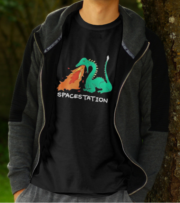Spacestation Dragon Breathing Fire Gaming T-Shirt