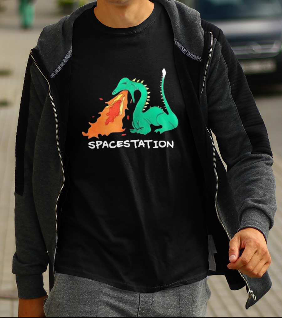 Spacestation Dragon Breathing Fire Gaming T-Shirt