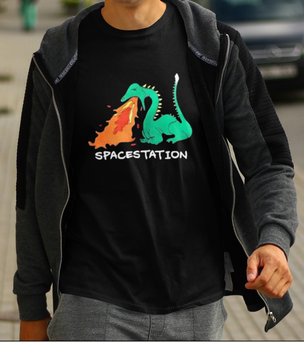 Spacestation Dragon Breathing Fire Gaming T-Shirt