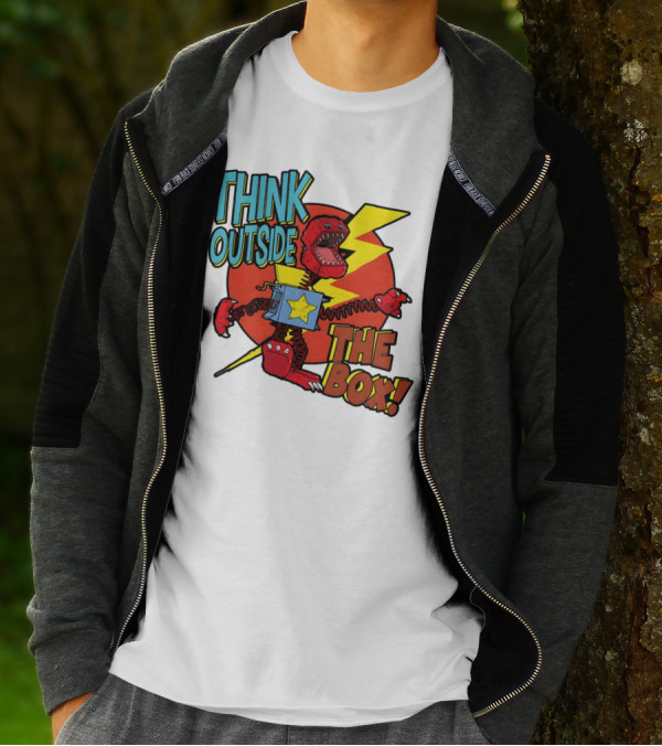 Think Outside The Box Red Monster With Lightning And Star Box Elements T-Shirt