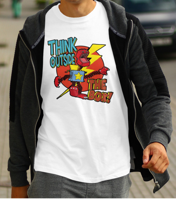 Think Outside The Box Red Monster With Lightning And Star Box Elements T-Shirt
