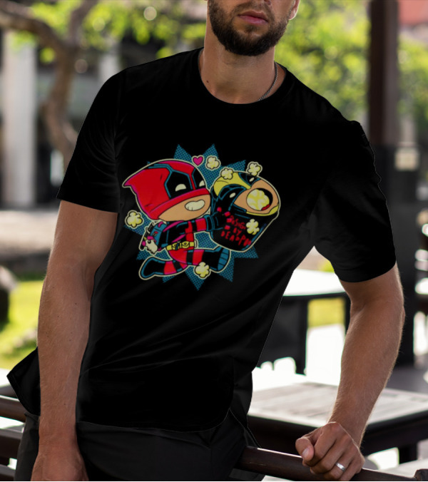 Deadpool Wolverine Pushing By Deadpool Popcorn Buckets Heart T-Shirt