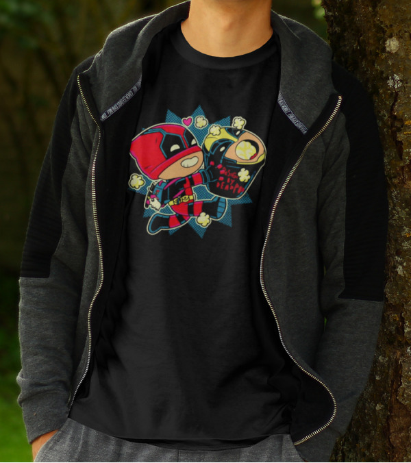 Deadpool Wolverine Pushing By Deadpool Popcorn Buckets Heart T-Shirt