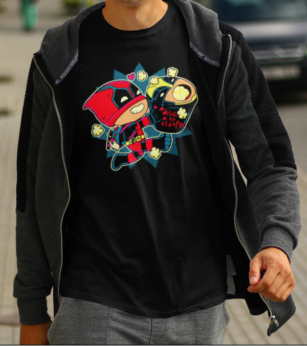 Deadpool Wolverine Pushing By Deadpool Popcorn Buckets Heart T-Shirt