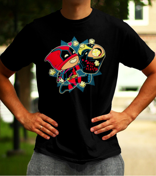 Deadpool Wolverine Pushing By Deadpool Popcorn Buckets Heart T-Shirt
