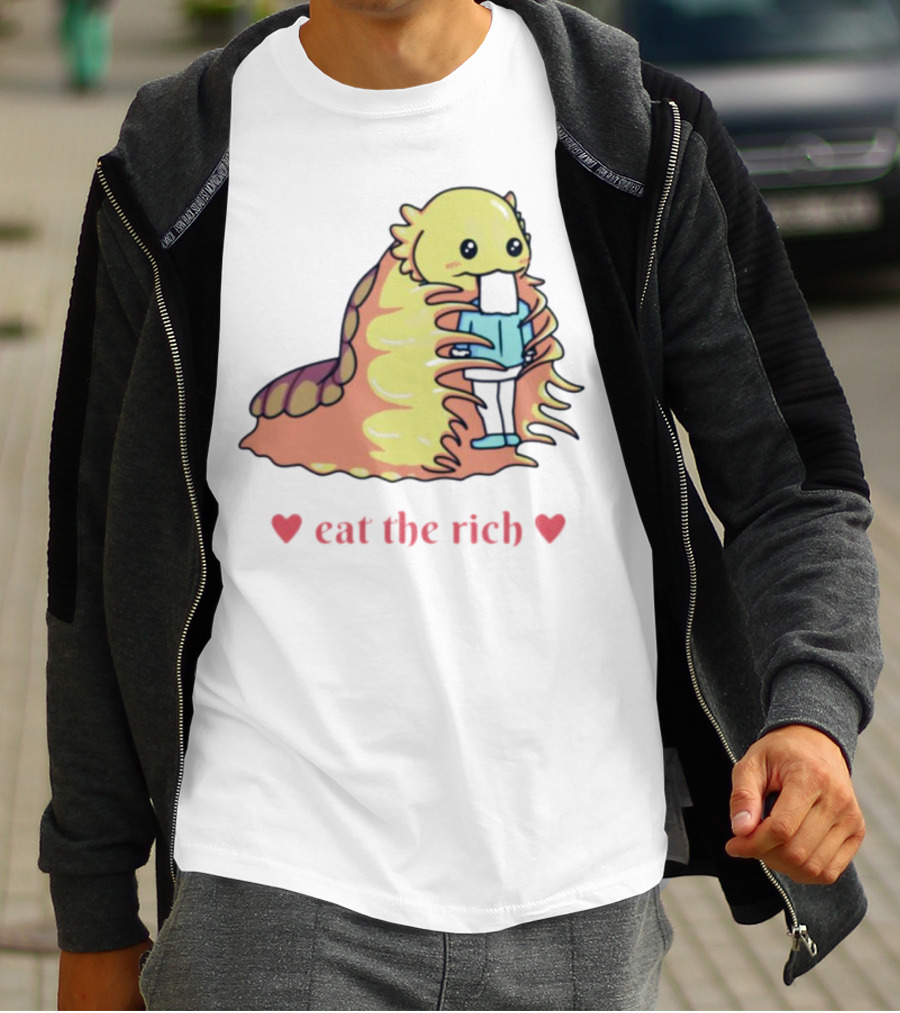 Heart Eat The Rich Space Slug Hugging Person T-Shirt