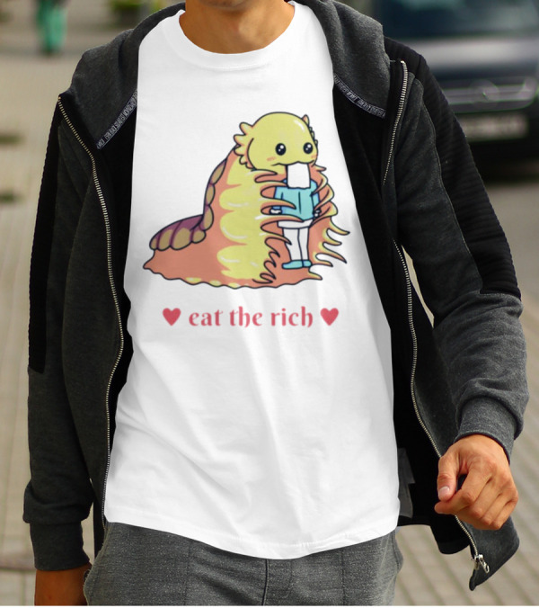 Heart Eat The Rich Space Slug Hugging Person T-Shirt