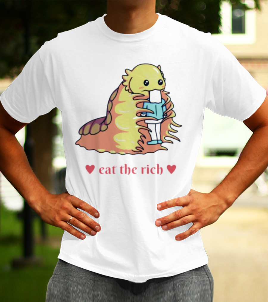 Heart Eat The Rich Space Slug Hugging Person T-Shirt