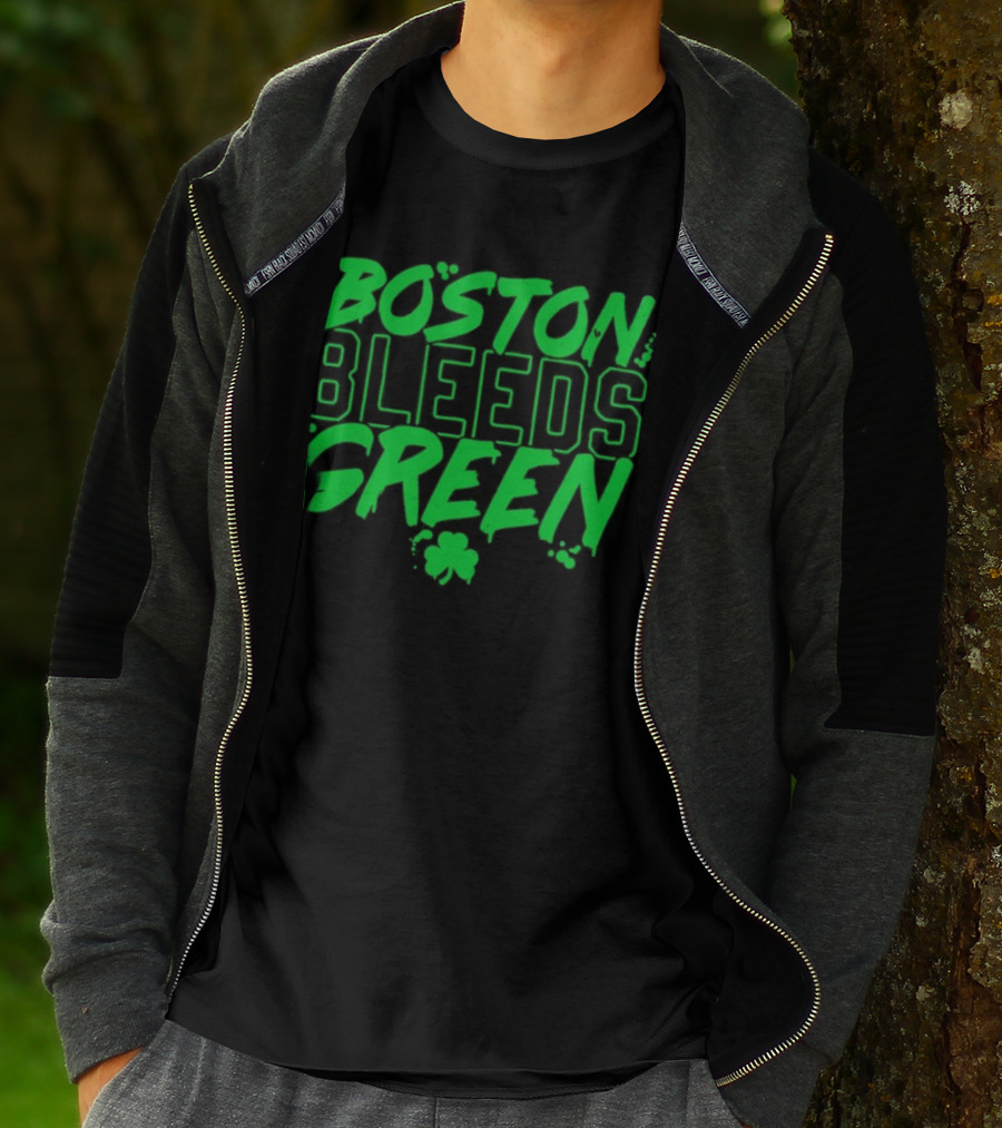 Boston Bleeds Green Celtics Basketball Shamrock Spirit T-Shirt