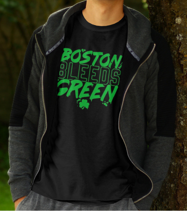 Boston Bleeds Green Celtics Basketball Shamrock Spirit T-Shirt