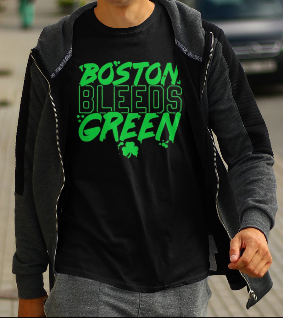 Boston Bleeds Green Celtics Basketball Shamrock Spirit T-Shirt