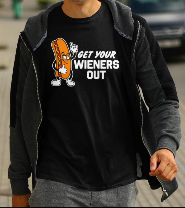 Get Your Wieners Out Animated Hotdog Thumbs Up Comedy T-Shirt