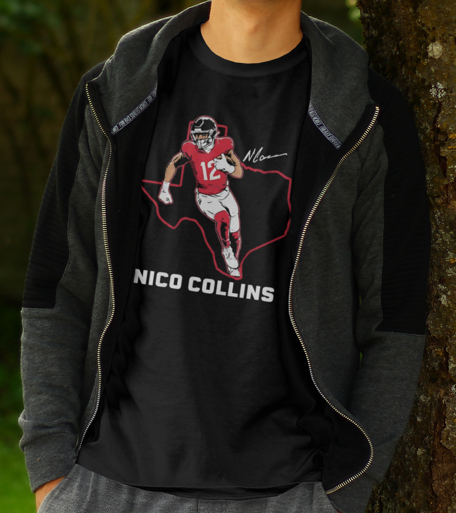 Nico Collins 12 Houston Texans State Outline Signature T-Shirt