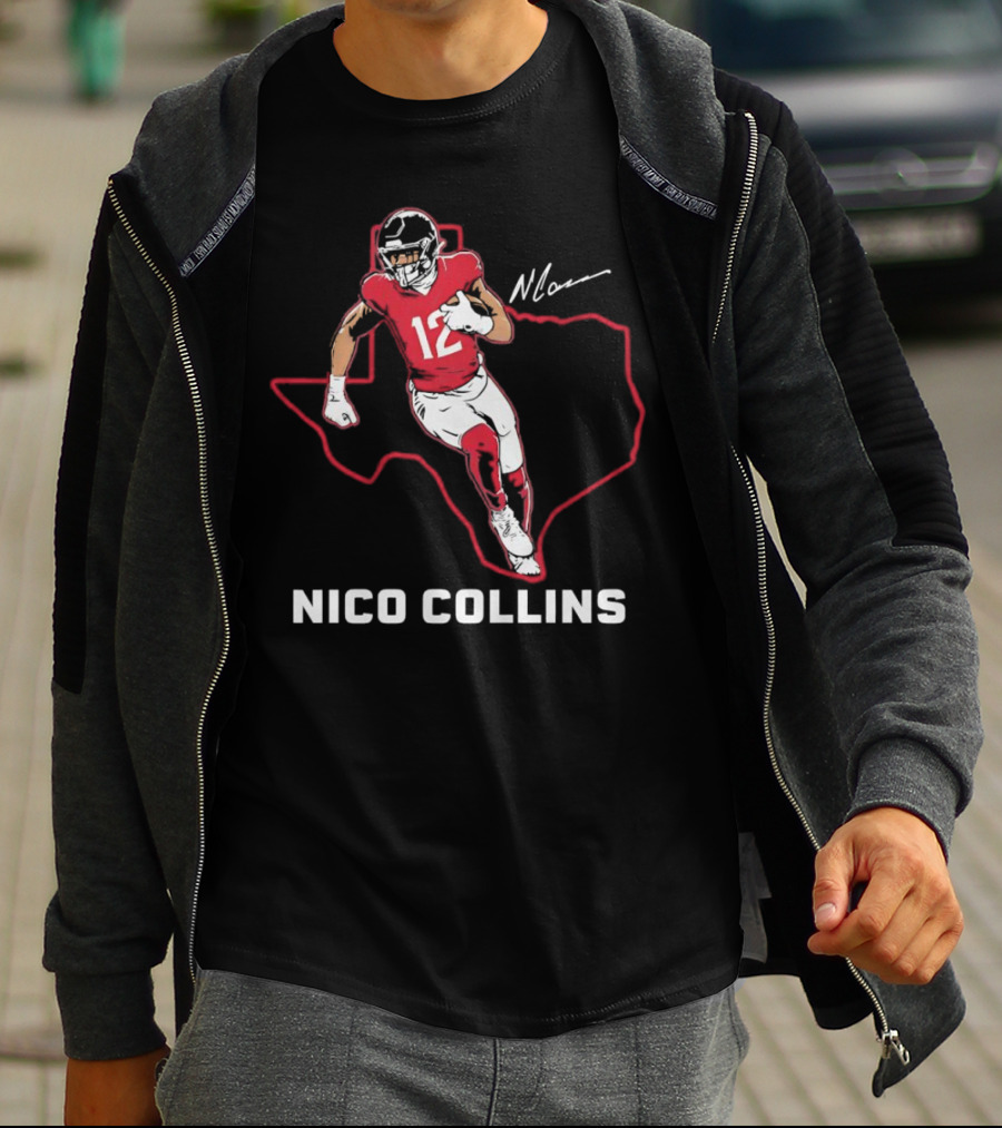 Nico Collins 12 Houston Texans State Outline Signature T-Shirt
