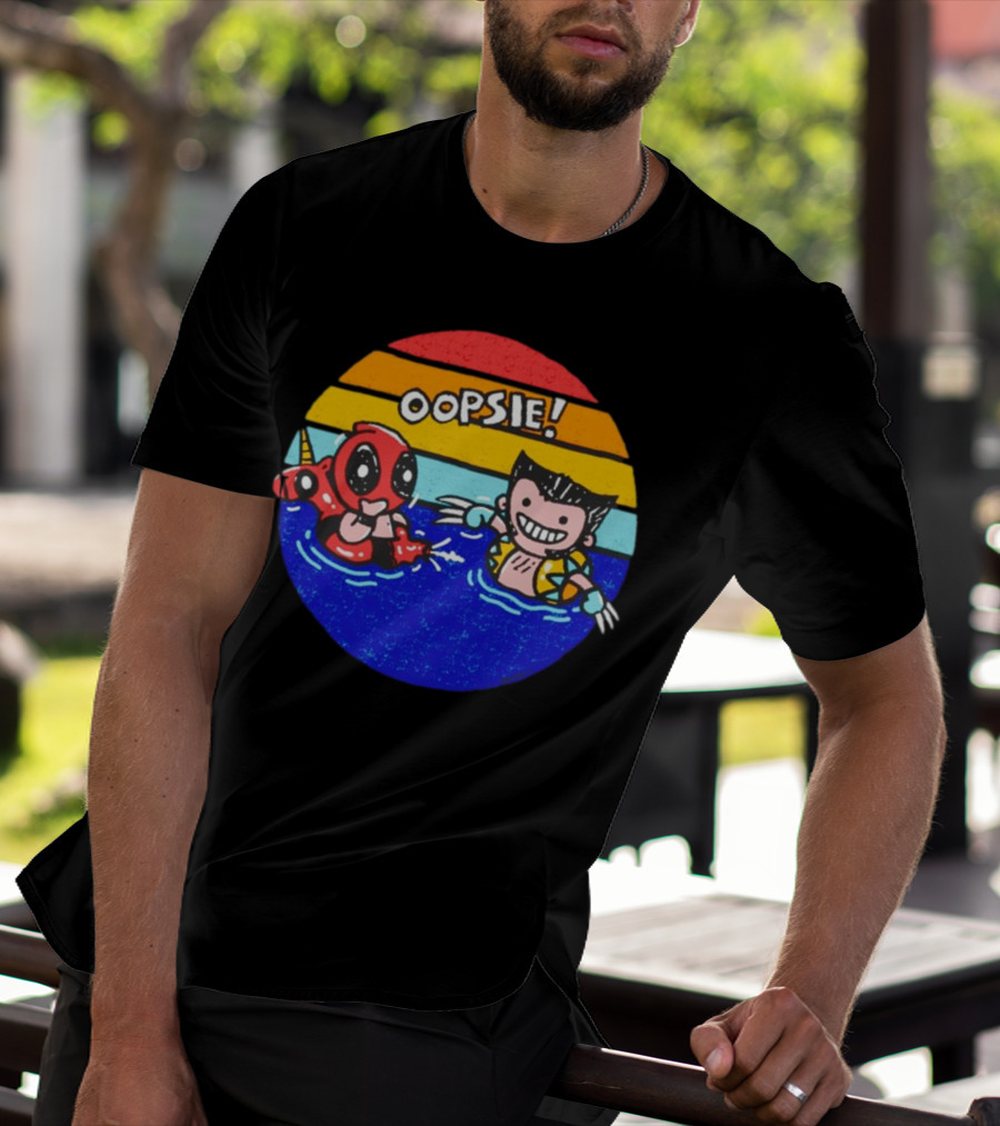 Wolverine Deadpool Oopsie Summer Claws Retro Rainbow Swim Fun T-Shirt