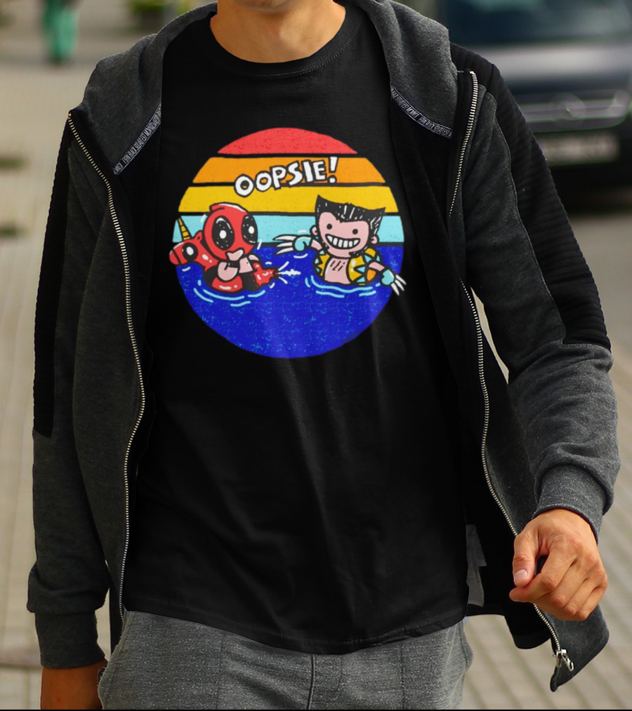 Wolverine Deadpool Oopsie Summer Claws Retro Rainbow Swim Fun T-Shirt