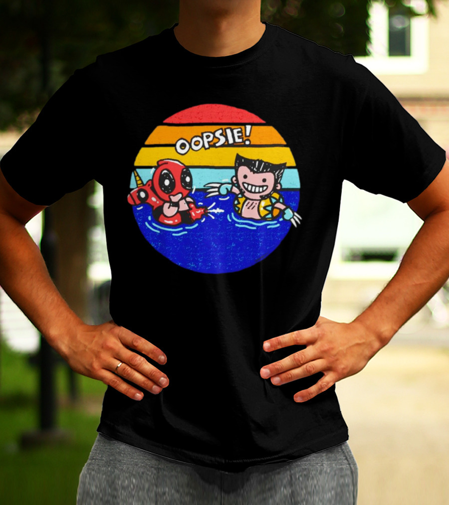 Wolverine Deadpool Oopsie Summer Claws Retro Rainbow Swim Fun T-Shirt