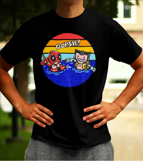Wolverine Deadpool Oopsie Summer Claws Retro Rainbow Swim Fun T-Shirt