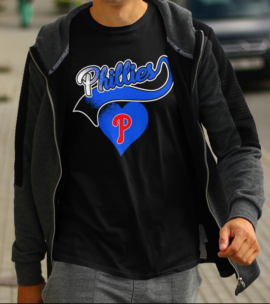 Phillies Heart Blue P Logo Baseball T-Shirt